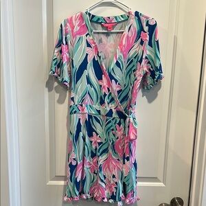 Lily Pulitzer Small Skort Romper Wrap Dress with Pink and blue